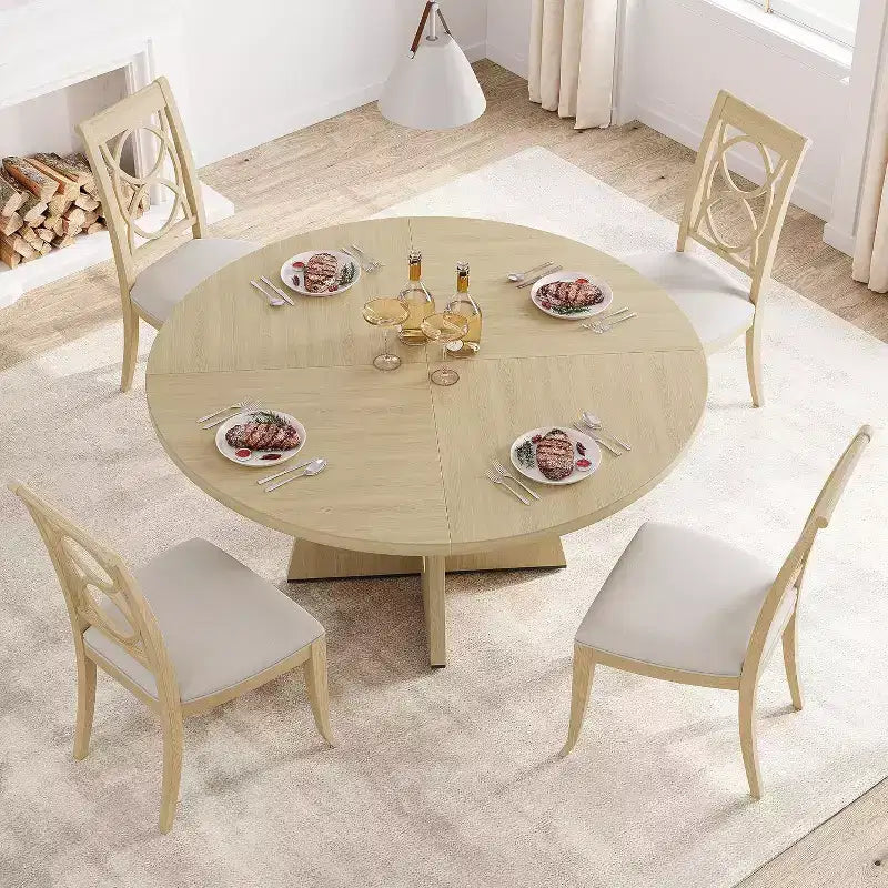 Tavolo da pranzo rotondo rustico da fattoria da 47" per 4-6 persone, finitura in legno retrò