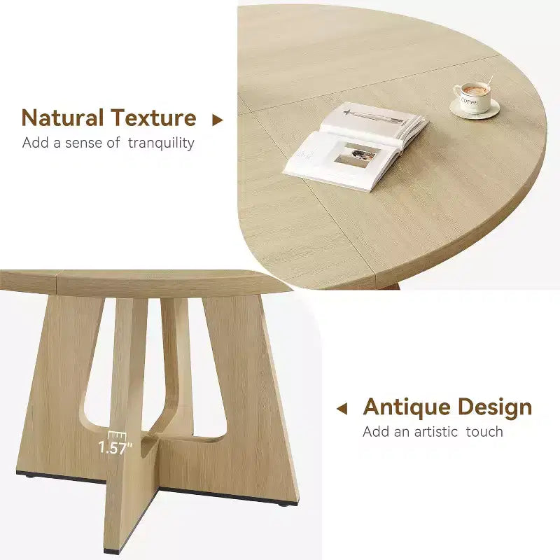 Tavolo da pranzo rotondo rustico da fattoria da 47" per 4-6 persone, finitura in legno retrò