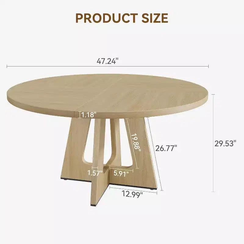 Tavolo da pranzo rotondo rustico da fattoria da 47" per 4-6 persone, finitura in legno retrò