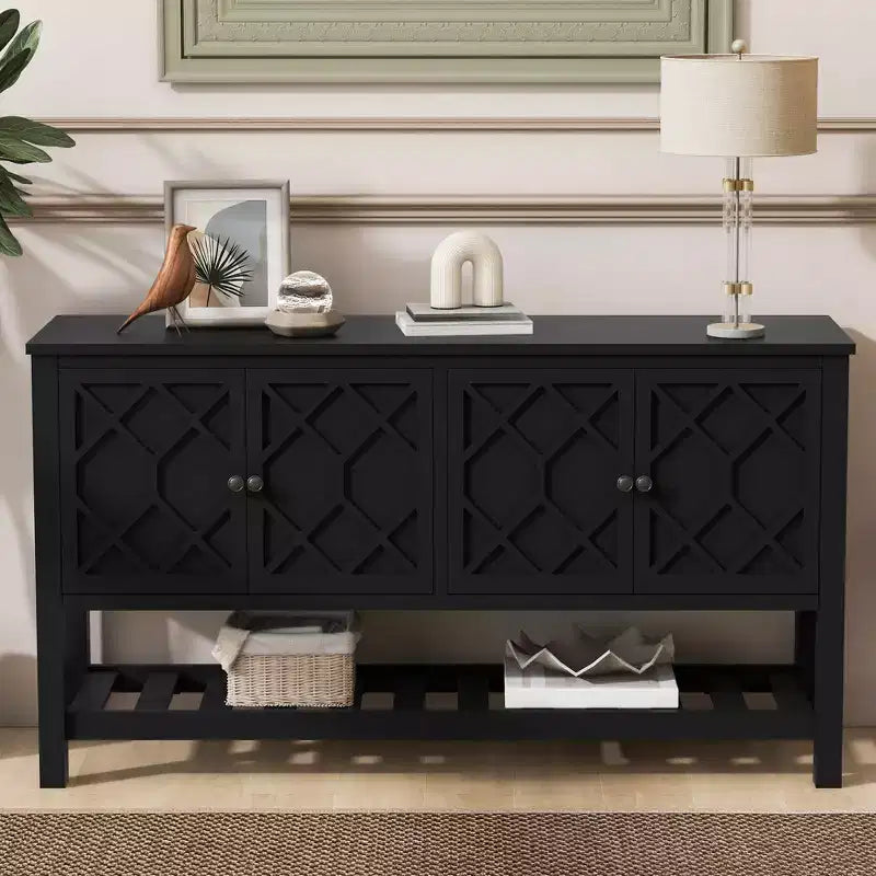 Consolle, Tavolo da divano in legno, Tavolo d'ingresso con 2 ante dal design poligonale, Consolle moderna per soggiorno, atrio, corridoio
