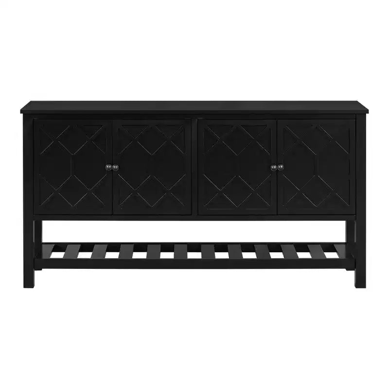 Consolle, Tavolo da divano in legno, Tavolo d'ingresso con 2 ante dal design poligonale, Consolle moderna per soggiorno, atrio, corridoio