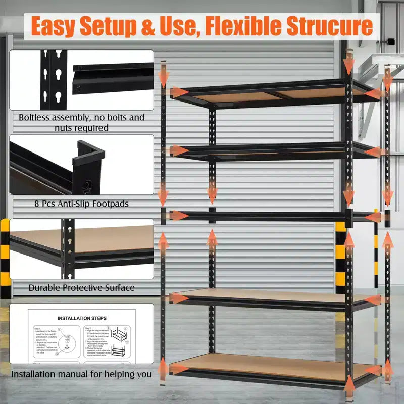 Scaffali da garage per carichi pesanti, mensole portaoggetti regolabili a 3 ripiani, 91x46x91 cm, portata 600 kg, scaffalature portaoggetti regolabili