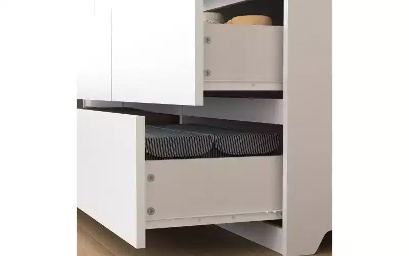 Comò a 9 cassetti senza maniglie, design moderno in legno bianco opaco per camera da letto