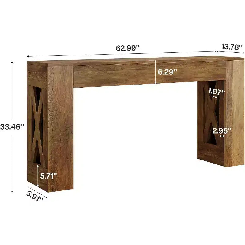 Consolle da ingresso rustica da 160 cm con 2 cassetti e gambe a X, marrone caldo