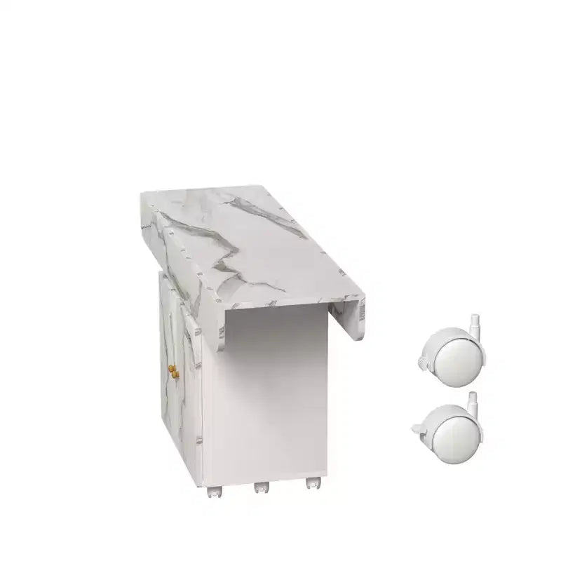 Tavolo da pranzo pieghevole a scomparsa da 47" con mobiletto contenitore, 6 ruote, motivo marmo