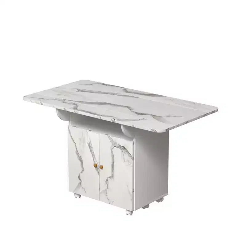 Tavolo da pranzo pieghevole a scomparsa da 47" con mobiletto contenitore, 6 ruote, motivo marmo