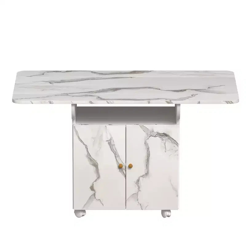Tavolo da pranzo pieghevole a scomparsa da 47" con mobiletto contenitore, 6 ruote, motivo marmo