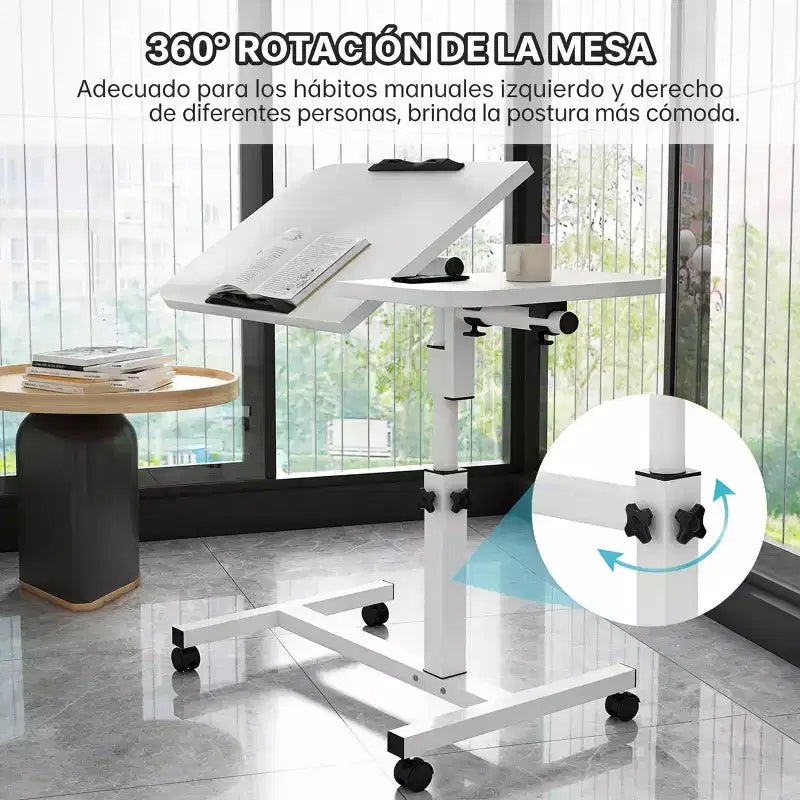 Tavolo Laterale / Servitore da Letto e Divano con Ruote, Scrivania Regolabile in Altezza per Laptop per Casa, Ufficio o Uso Comodino