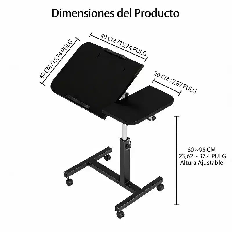 Tavolo Laterale / Servitore da Letto e Divano con Ruote, Scrivania Regolabile in Altezza per Laptop per Casa, Ufficio o Uso Comodino