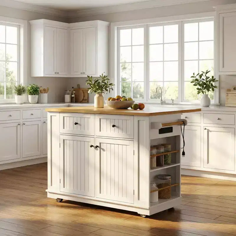 Carrello da Cucina con Isola, Ribaltina, Mobile Contenitore e Ruote