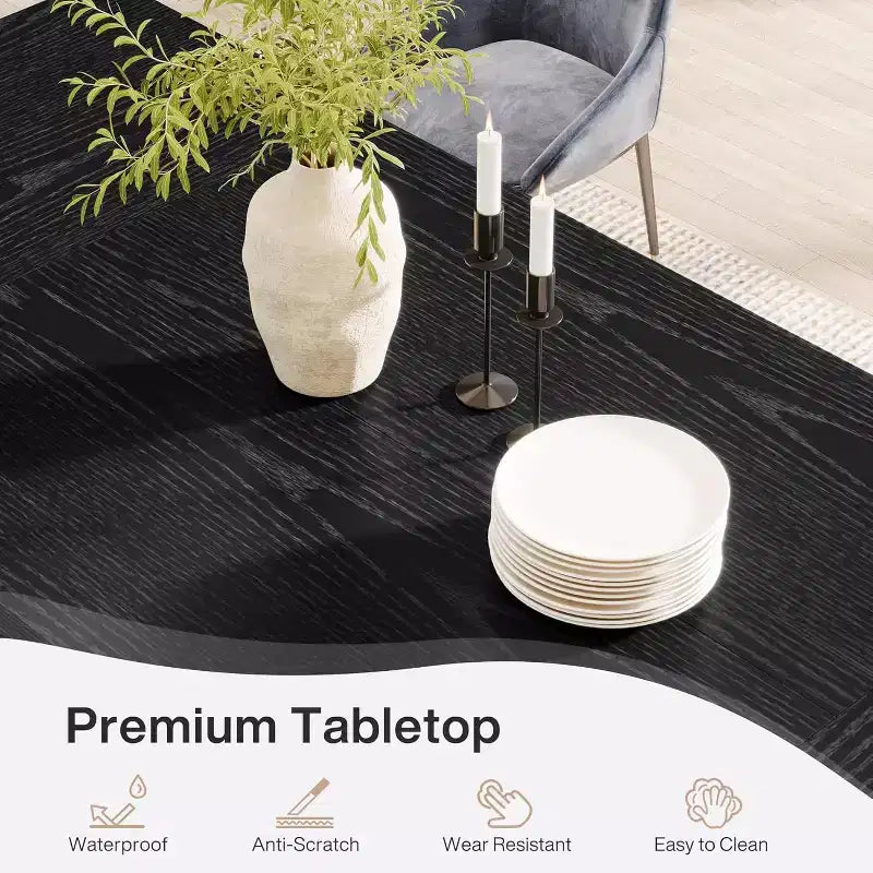 Tavolo da pranzo rettangolare grande in legno stile rustico da 70,87" per 6-8 persone, piedistallo nero